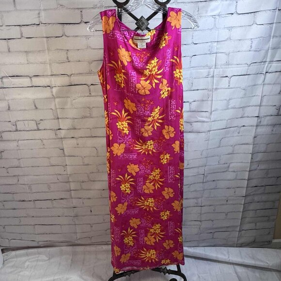 Vintage Expressions Pink Tropical Floral Maxi Dress | Size 12 - Picture 1 of 4